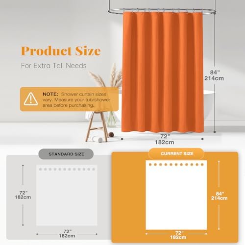BTTN Long Linen Textured Waterproof Shower Curtain Set, 72x84, Burnt Orange