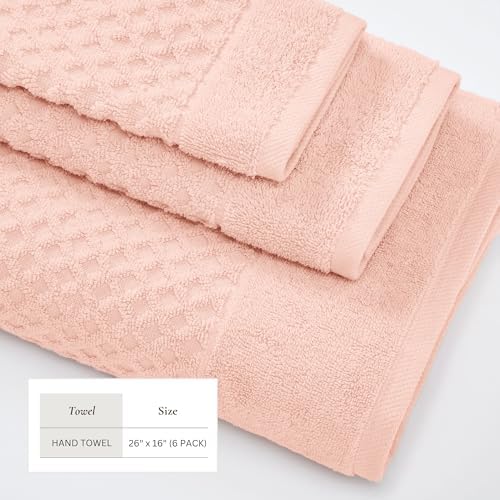 Great Bay Home Hand Towels - 100% Cotton 6 Pack 26x16 Hand Towel Set - Absorbent, Durable, Quick-Dry Towels for Bathroom (Pink)