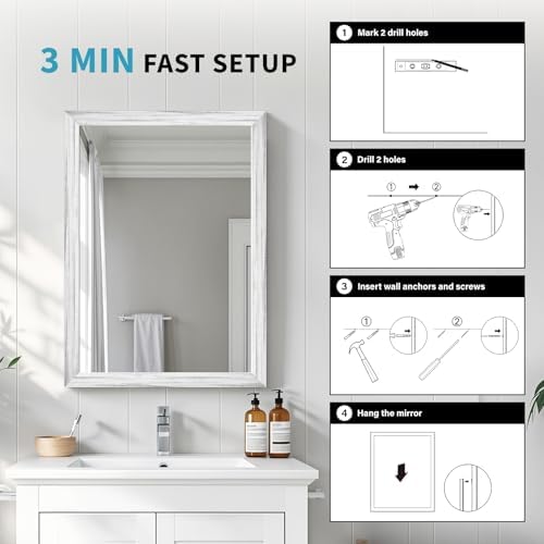 White Wood Effect Framed Wall Mirror, 20x30 Rectangle Mirror