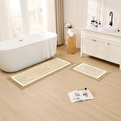 CozeCube Beige Bath Mat 47"x24" Non Slip Washable Rug