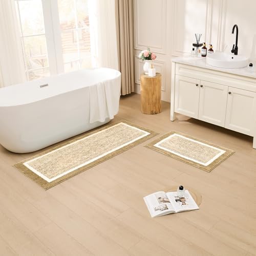 CozeCube Beige Bath Mat 32"x20" Non Slip Washable Rug
