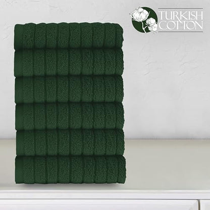 Elegant Comfort 100% Turkish Cotton Corduroy Ribbed Luxury Washcloths 6 Pack Soft 13 x 13 Inch - Higly Absorbent, Durable, Quick Dry, Spa Premium Hotel Quality for Bathroom or Travel, Hunter Green