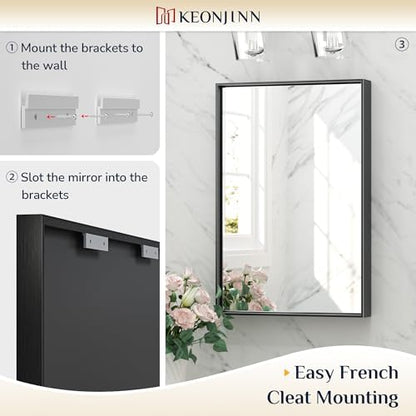 Keonjinn 22x30 Inch Black Bathroom Mirror for Over Sink,HD Tempered Glass