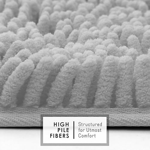 Hearth & Harbor Bathroom Rugs, Chenille Bath Mat - Machine Washable Bath Mats for Bathroom Non-Slip Backing Rubber, Quick Dry Bathroom Mat - Silver Bath Rug, 17x24