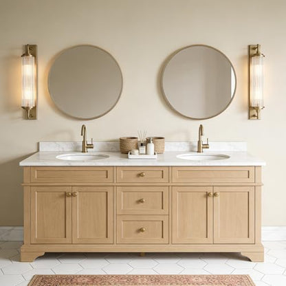 WallBeyond Round Wood Mirror 24 inch Circle Wall Mirror for Bathroom Round Wall Mirror for Wall Decor, Vanity, Entryway Living Room (Natural)