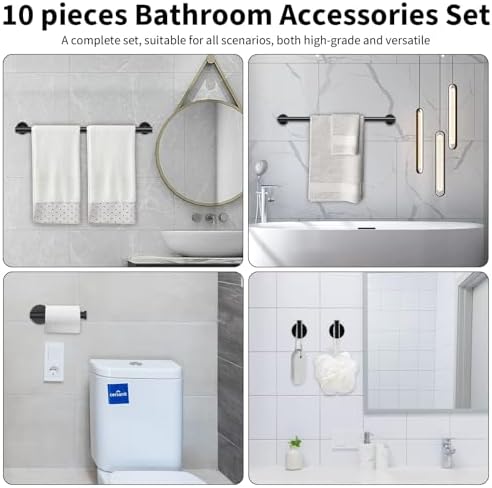 Newfun 10-Pieces Matte Black Bathroom Hardware Set 24 Inch