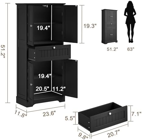 ChooChoo 51" H Bathroom Floor Cabinet with Drawer and Adjustable Shelves