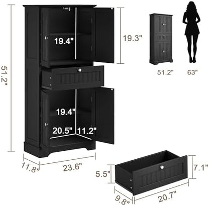 ChooChoo 51" H Bathroom Floor Cabinet with Drawer and Adjustable Shelves