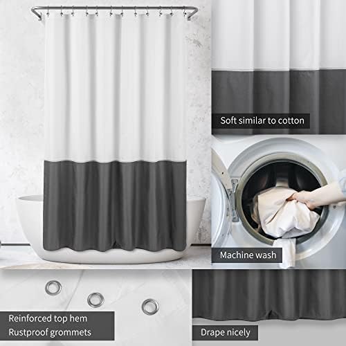 ALYVIA SPRING Waterproof Fabric Shower Curtain Liner White/Dark Gray, 72x72