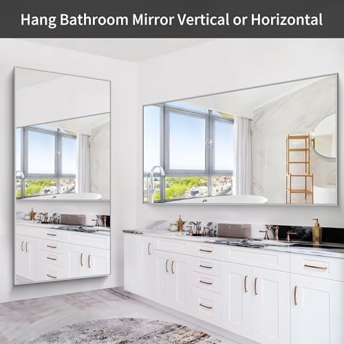 COFENY 36x72inch Bathroom Mirror, Silver Rectangle Mirror with Thin Metal Frame, Large Rectangular Wall Mirrors for Bathroom, Living Roomm, Hair Salon, Big Farmehouse Mirror Hang Horizontal/Vertical