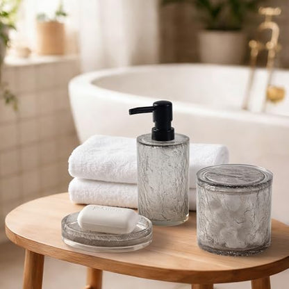 RQYIXI Resin 5-Piece Bath Accessories Set, Silver Crackle, Cotton Swab Jar