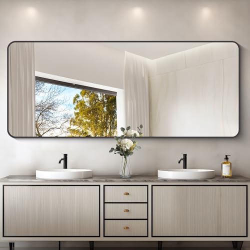 DESBING 72" x 30"Bathroom Mirror, Matte Black Wall Mirror with Metal Frame, Decorative Rectangular Vanity Mirror for Bedroom Bathroom Living Room Entryway (Horizontal/Vertical)