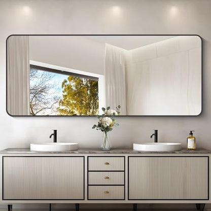 DESBING 72" x 30"Bathroom Mirror, Matte Black Wall Mirror with Metal Frame, Decorative Rectangular Vanity Mirror for Bedroom Bathroom Living Room Entryway (Horizontal/Vertical)