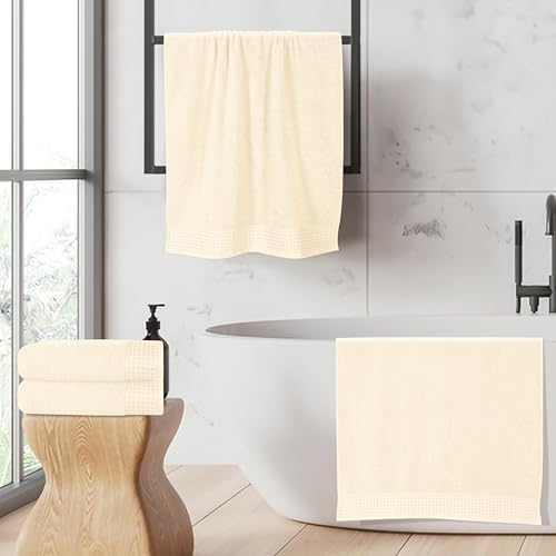 GLAMBURG Ultra Soft 4 Pack Oversized Bath Towel Set 27x54 inches, 100% Cotton Bath Towels, Highly Absorbant Compact Quickdry & Lightweight Towel, Ideal for Gym Travel Camp Pool - Ivory