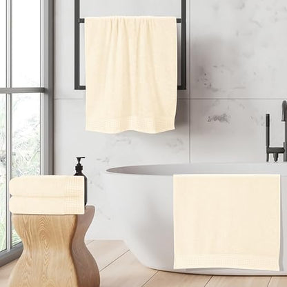 GLAMBURG Ultra Soft 4 Pack Oversized Bath Towel Set 27x54 inches, 100% Cotton Bath Towels, Highly Absorbant Compact Quickdry & Lightweight Towel, Ideal for Gym Travel Camp Pool - Ivory