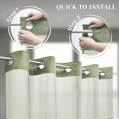 No Hook Waffle Shower Curtain with Snap in Liner Set, 54x80, Sage Green
