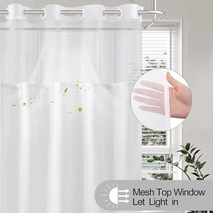 No Hook Shower Curtain and Liner Set for Bathroom, White, 71" x 74"