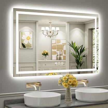 Briivue 55x36 Inch LED Bathroom Mirror with Lights, Backlit & Front