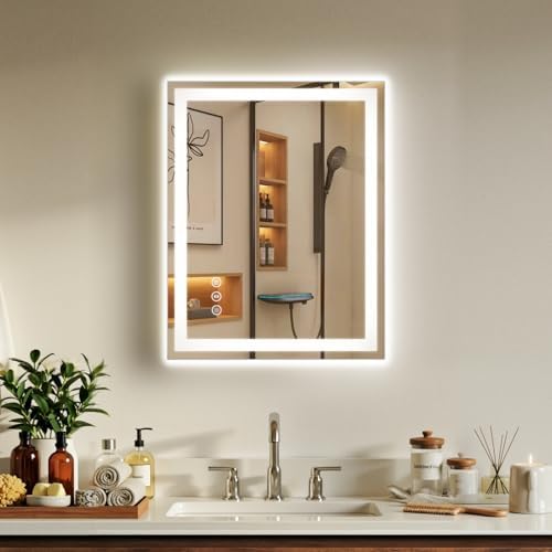24"x30" LED Bathroom Mirror with Anti-Fog, Backlit & Front Lights, Memory