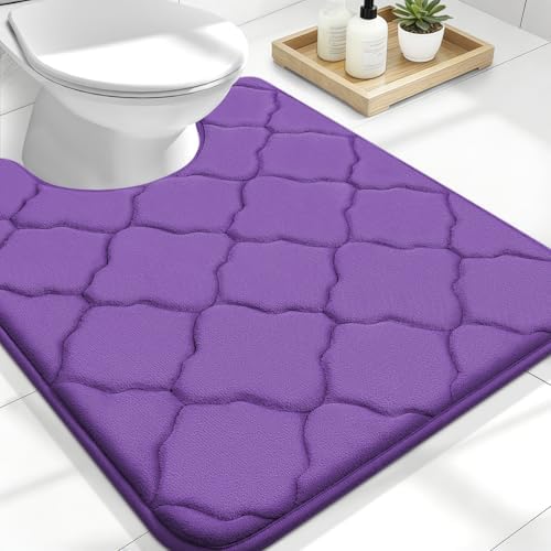 OLANLY Memory Foam Toilet Rugs U-Shaped 24x20, Soft Bath Mat, Purple