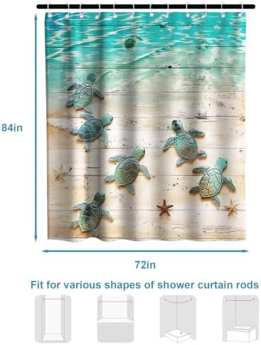 Green Beach Sea Turtle Shower Curtain Nautical Teal Theme Fabric Bathroom Blue Ocean Decor with Grommets and Hooks 72 x 84 Inch Blue