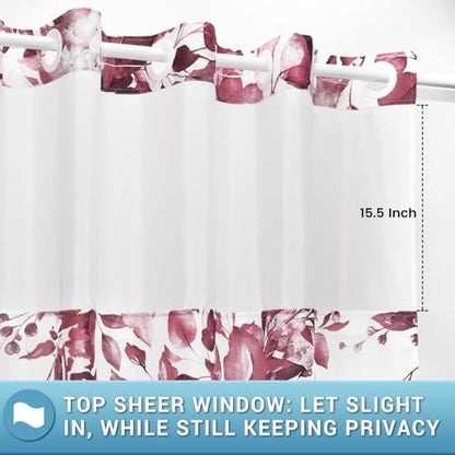 WITHLOC No Hook Shower Curtain with Liner, Eucalyptus Burgundy, 71x74
