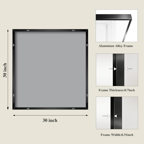 Koonmi Black Mirrors for Wall, 30x30 Inch Bathroom Mirror, Rectangular Wall Mirror for Living Room Bedroom Bathroom, Hangs Horizontally or Vertically