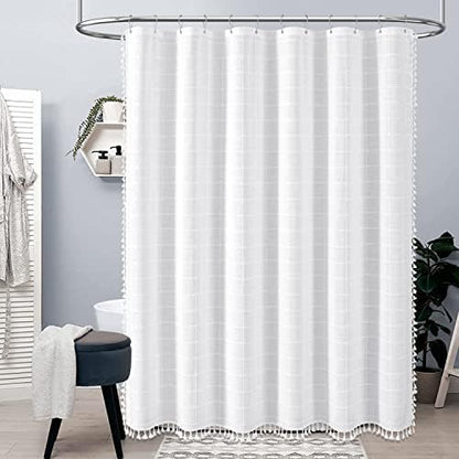 BTTN Long Boho Farmhouse Linen Heavy Duty Shower Curtain Set, 72x84, White