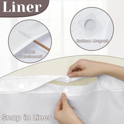 SORTTO No Hook Slub Shower Curtain with Liner, 71x86, Linen