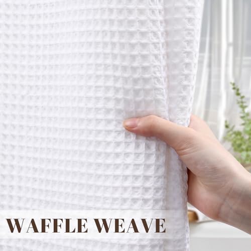 Extra Long Waffle Scalloped Shower Curtain Cotton Fabric White 72Wx84L