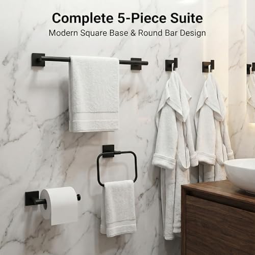 16 in 5-Piece Bathroom Hardware Set, Matte Black