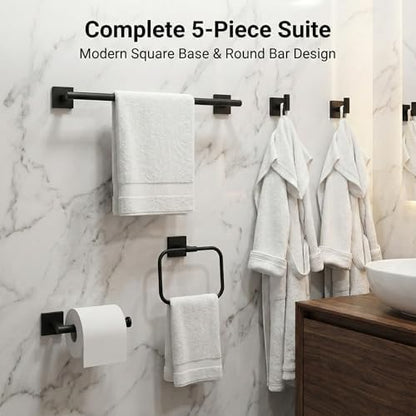 16 in 5-Piece Bathroom Hardware Set, Matte Black