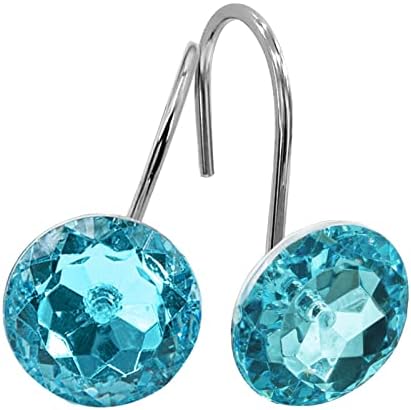 Aqua Diamond Crystal Bling Shower Curtain Hooks Rings for Bathroom,12PCS