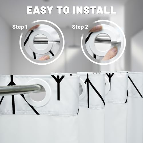 LXBNI Herringbone No Hook Shower Curtain with Liner, Black White 71 x 74