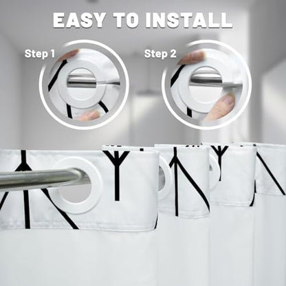 LXBNI Herringbone No Hook Shower Curtain with Liner, Black White 71 x 74