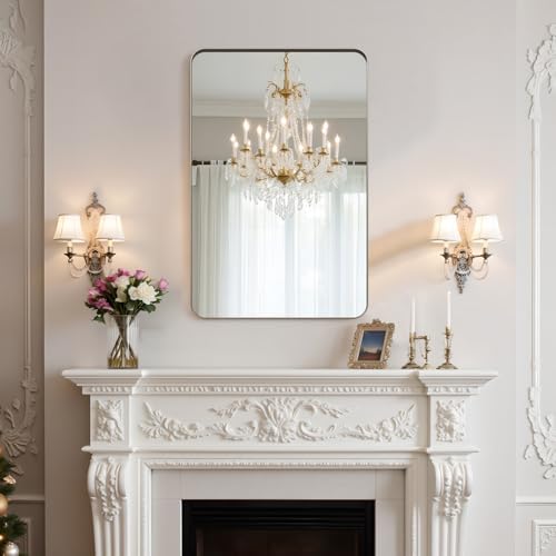 Kosmonia 30"x20" Bathroom Mirror, Large Brushed Nickel Vanity Mirror