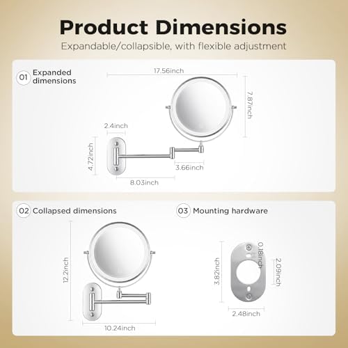 Wall Mounted Makeup Mirror, 8 Inch, 1X/30X, Rechargeable 4000mAh