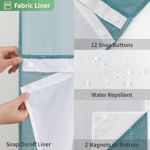 eachope Boho Farmhouse No Hook Shower Curtain with snap Liner,71x74,Teal
