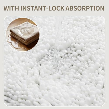 Bathroom Rugs Non Slip Washable 70x24, Extra Thick Soft Chenille Absorbent Bath Mat, High Density Barrier Non Slip Backing, Quick Dry Plush Shaggy Floor Carpet for Tub&Shower, White