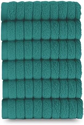 Elegant Comfort 100% Turkish Cotton Corduroy Ribbed Luxury Washcloths 6 Pack Soft 13 x 13 Inch - Higly Absorbent, Durable, Quick Dry, Spa Premium Hotel Quality for Bathroom or Travel, Turquoise