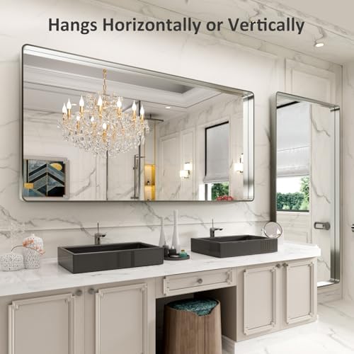 LOAAO 72X32 Inch Brushed Nickel Bathroom Mirror