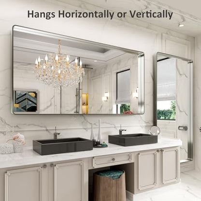 LOAAO 72X32 Inch Brushed Nickel Bathroom Mirror