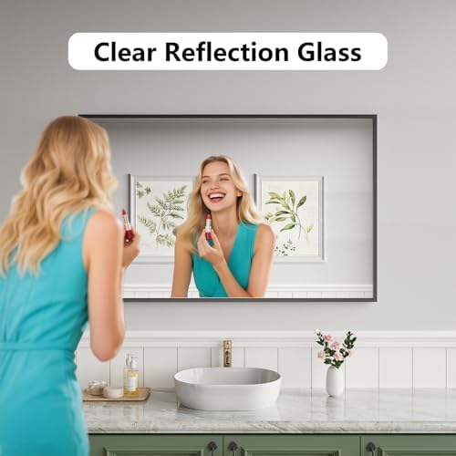 Koonmi Bathroom Mirror for Wall, 30"x48" Black Bathroom Mirror for Over Sink, Shatterproof Tempered Glass Vanity Mirror with Anti-Rust Aluminum Alloy Frame, Hang Horizontally or Vertically