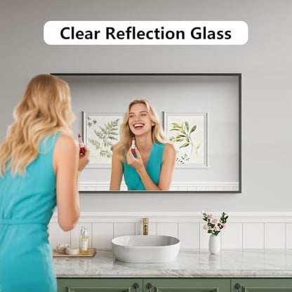Koonmi Bathroom Mirror for Wall, 30"x48" Black Bathroom Mirror for Over Sink, Shatterproof Tempered Glass Vanity Mirror with Anti-Rust Aluminum Alloy Frame, Hang Horizontally or Vertically