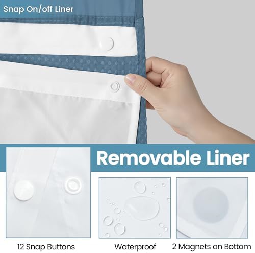 EUTXL Heavyweight No Hook Shower Curtain with Liner, Moonlight Blue, 54x80