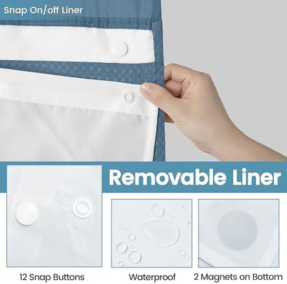 EUTXL Heavyweight No Hook Shower Curtain with Liner, Moonlight Blue, 54x80
