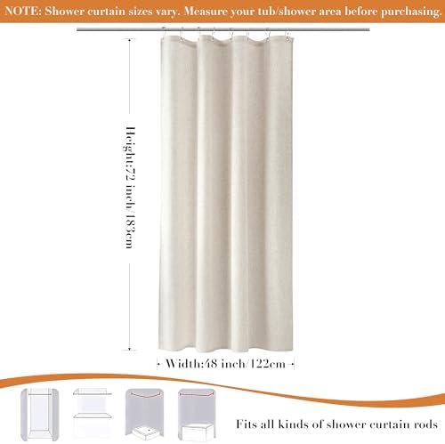 Nanspring Linen Shower Curtain for Bathroom 48x72 Inch 1 Panel Cream Beige