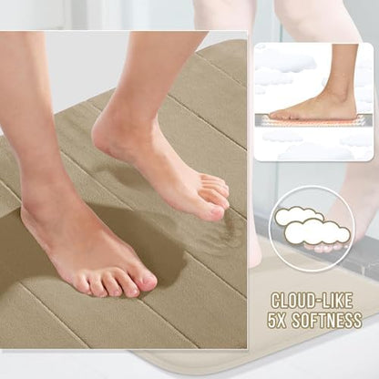 Yimobra Memory Foam Bath Mat, Super Soft Absorbent Bathroom Rug Non Slip, Quick Dry, Machine Washable Floor Carpet for Tub Shower, Home Decor Accessories, 24x17, Light Tan