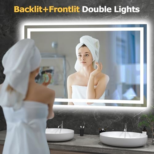 Hivone 60"X40" LED Bathroom Mirror with Lights, UL Listed