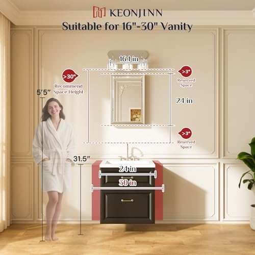 Keonjinn 16" x 24" Brushed Gold Framed Mirror for Bathroom, Tempered Glass